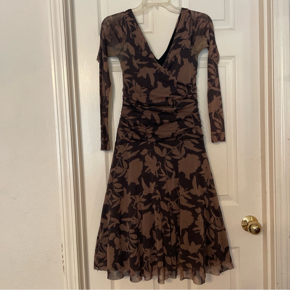 Weston Wear Brown and‎ Ruched Long Sleeve Dress